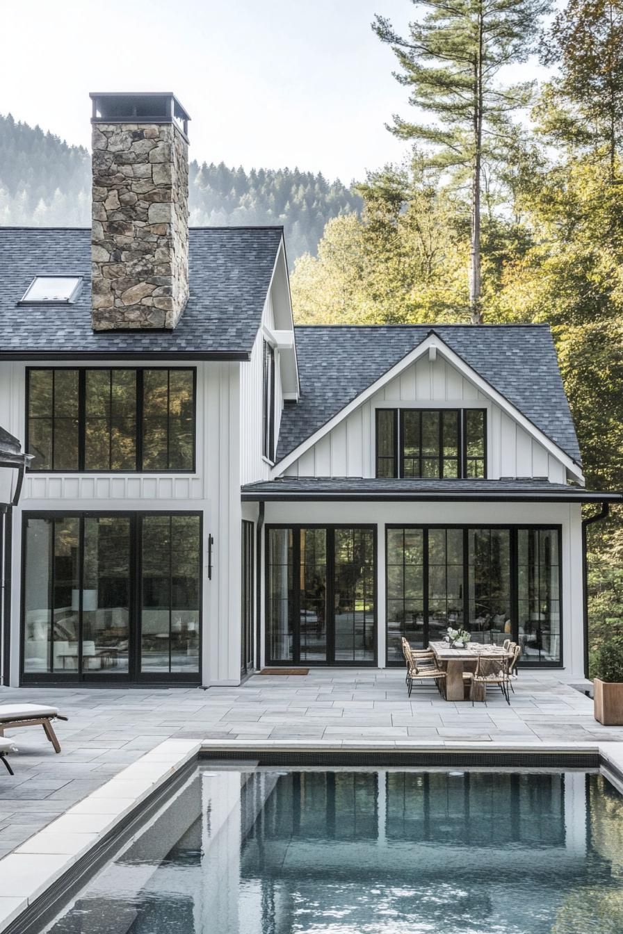 White Board and Batten with Steel Windows