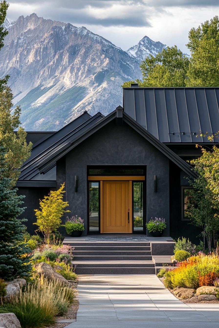 Charcoal Stucco With Reflective Glass Panels