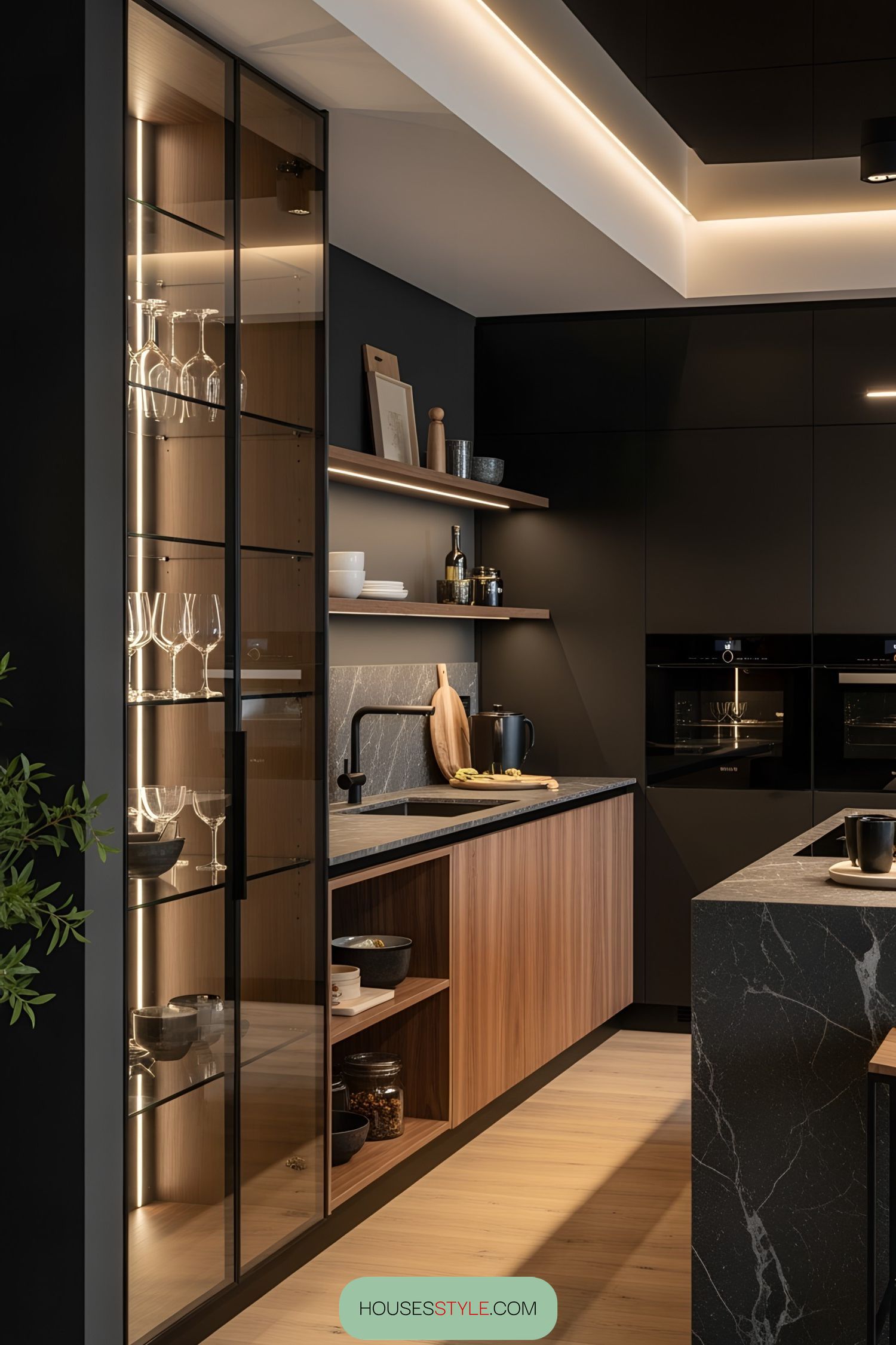 Modern Kitchen with Stylish Wood and Black Accents