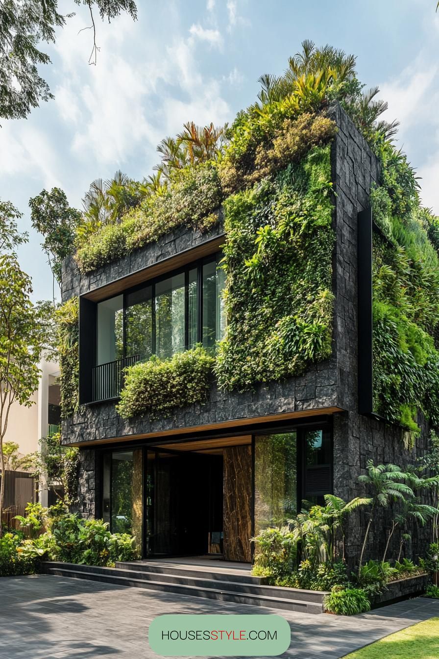 Textured Dark Stone and Lush Greenery - photo 2