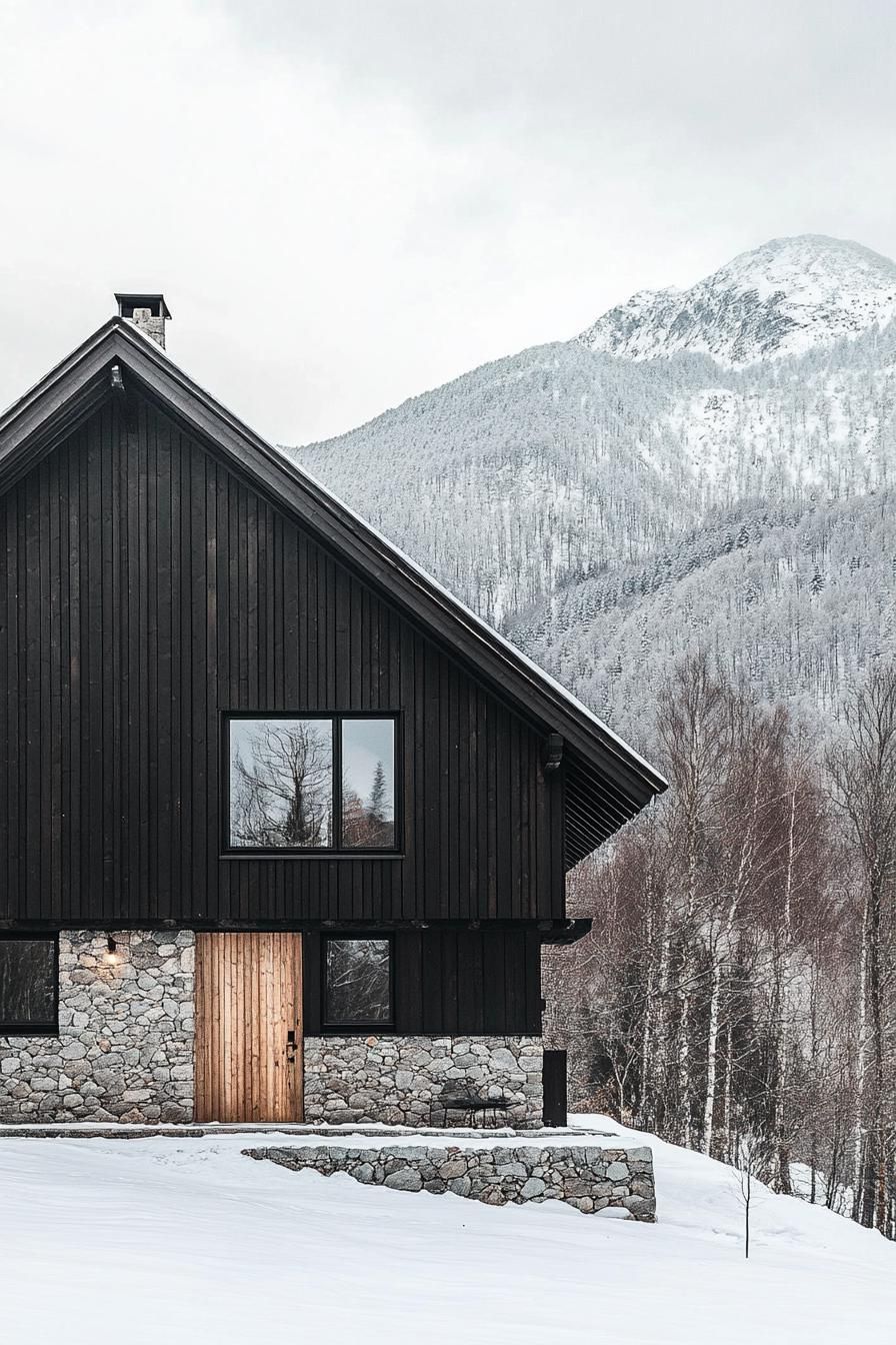 A Snowy Chalet in Black and Stone