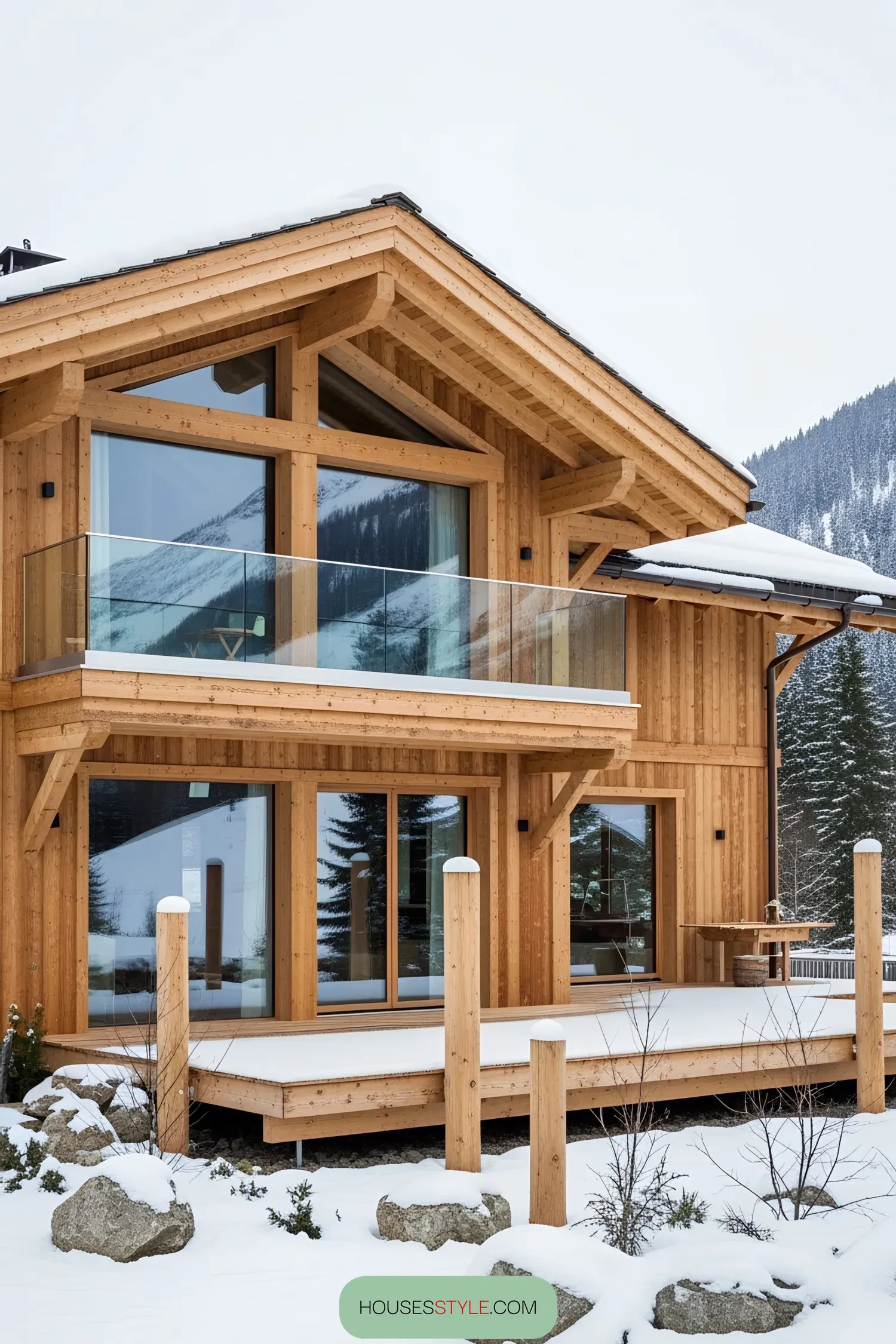 Timber Style Chalet Wrapped in Snow