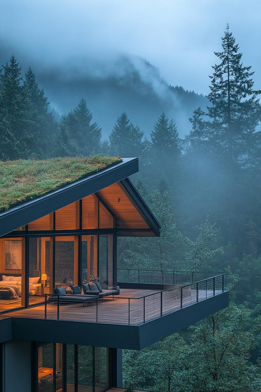 Forest Lodge Wrapped in Mist