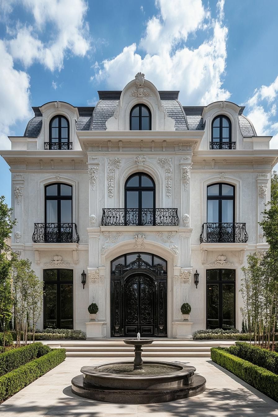 Grand French Mansion Beneath Cloudy Skies