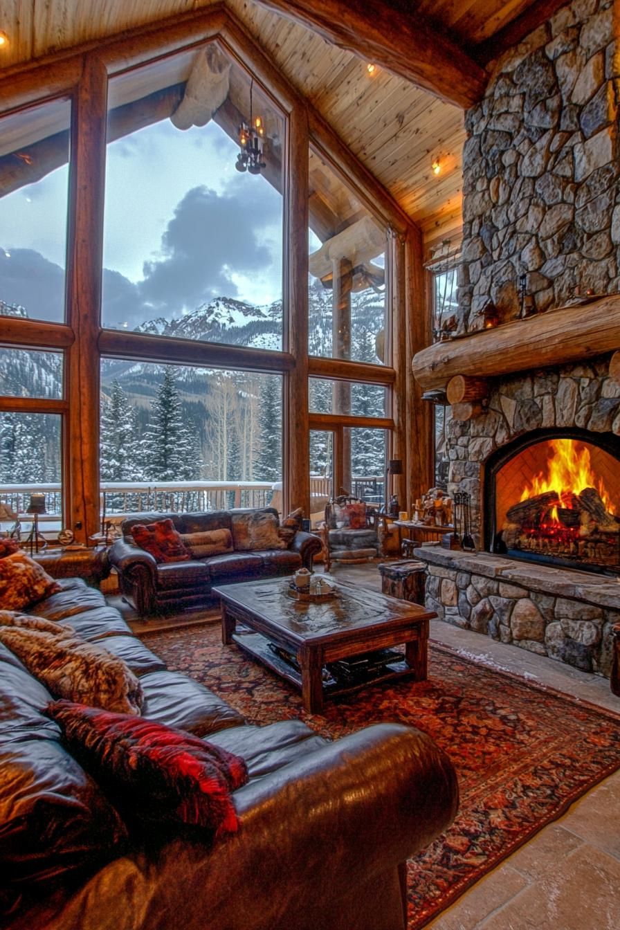 Luxury Mountain Lodge With Grand Stone Fireplace