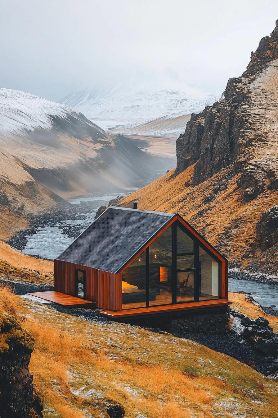 A Glass Cabin Tucked Into a Rocky Valley