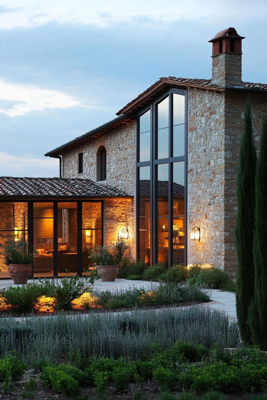 A Tuscan Home with Warmly Lit Windows