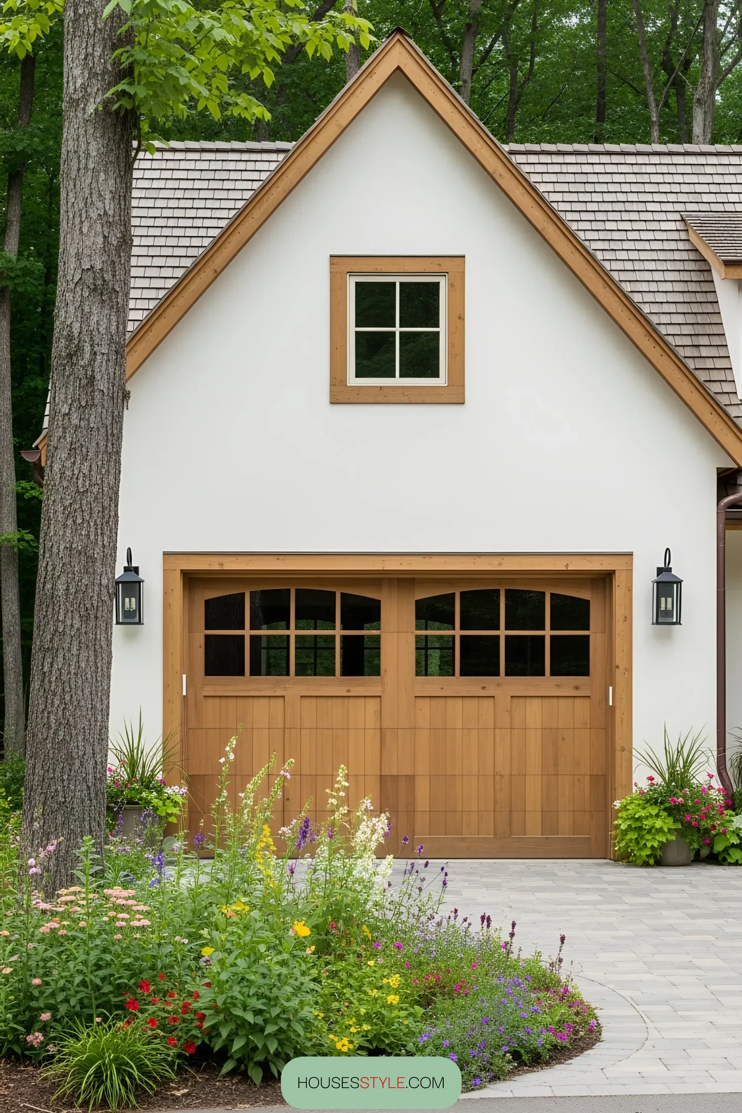 Cozy Rustic Retreat With Charming Wooden Garage Doors