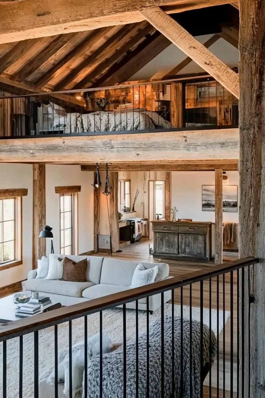 Wooden Beams Inside a Lofted Barn Interior - photo 3