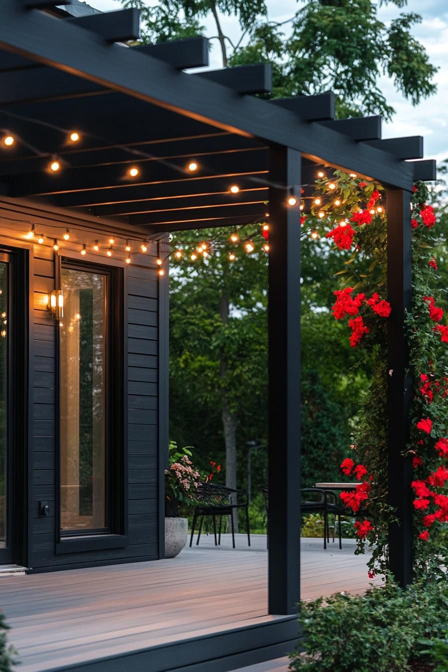 Black Pergola Strung With Solar Lights - photo 3