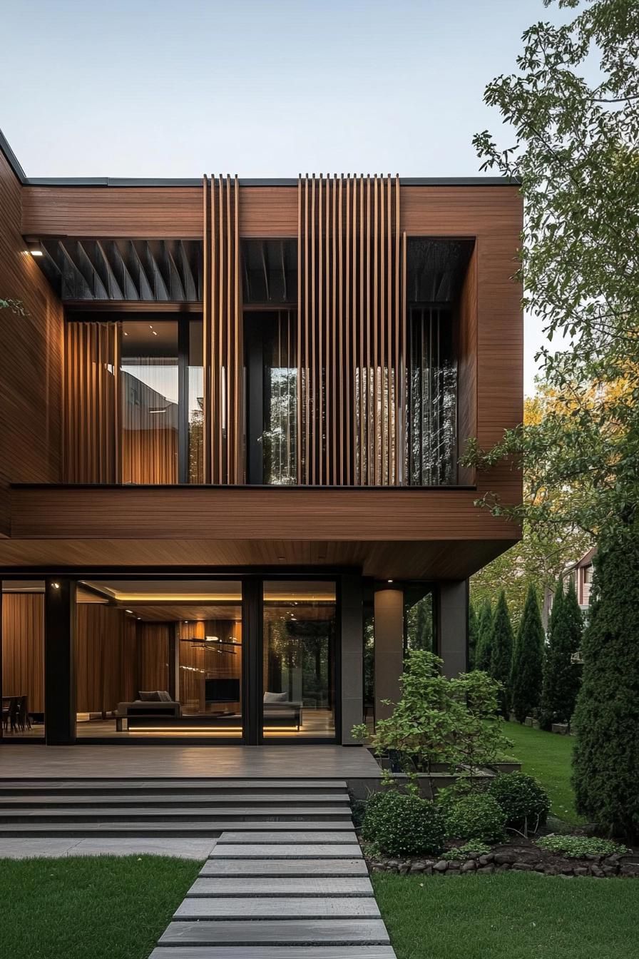 Geometric Wooden Cutout Facades