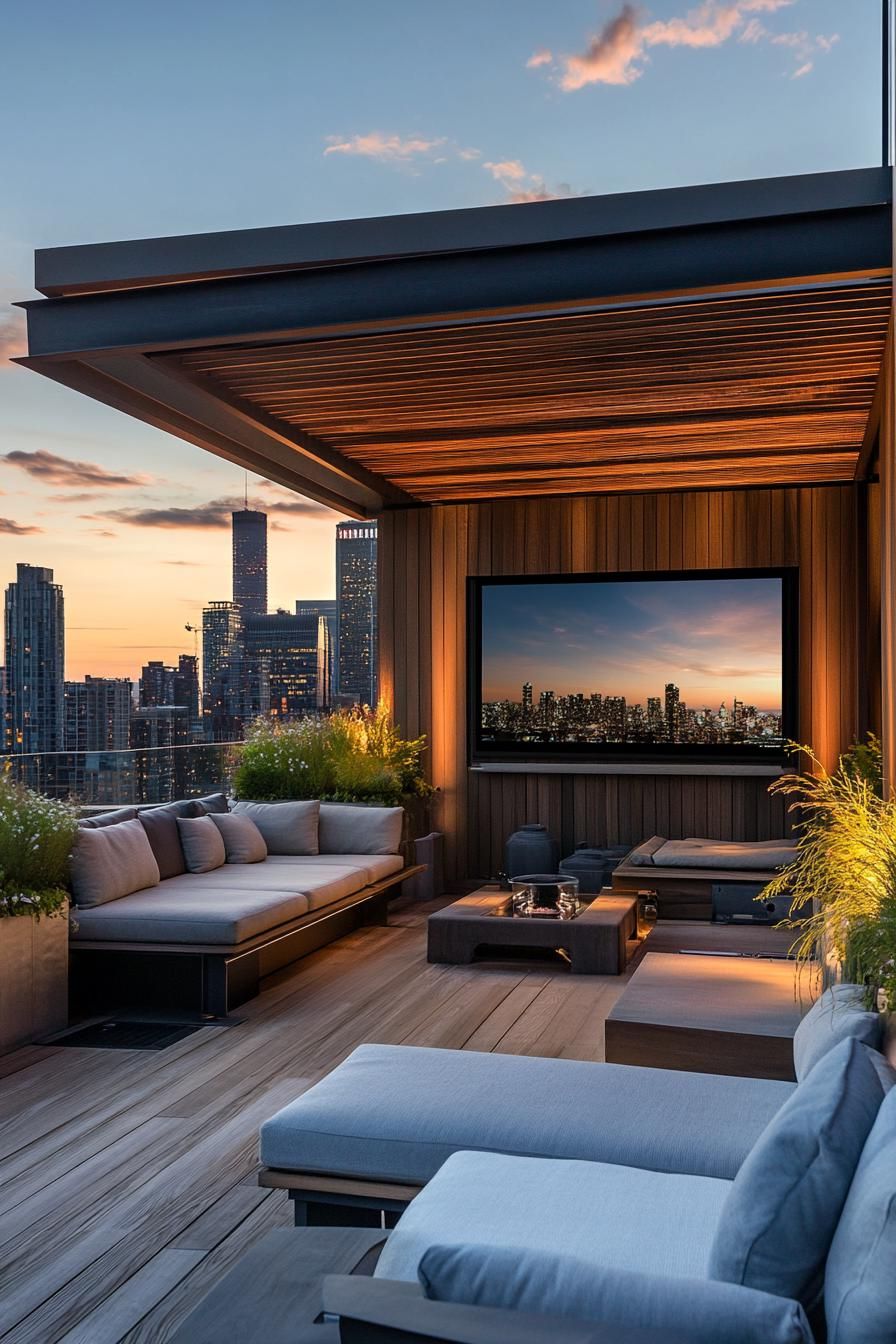 Rooftop Cinema With Projector and Screen