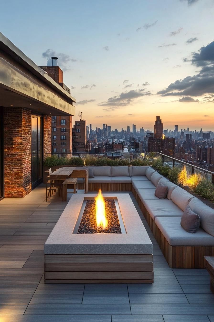 Fire Pit Lounge With Built-In Seating