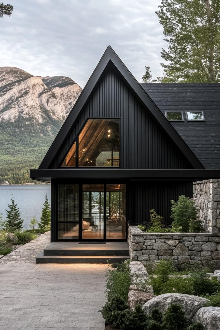 Blackened Cedar Siding With Steel and Glass
