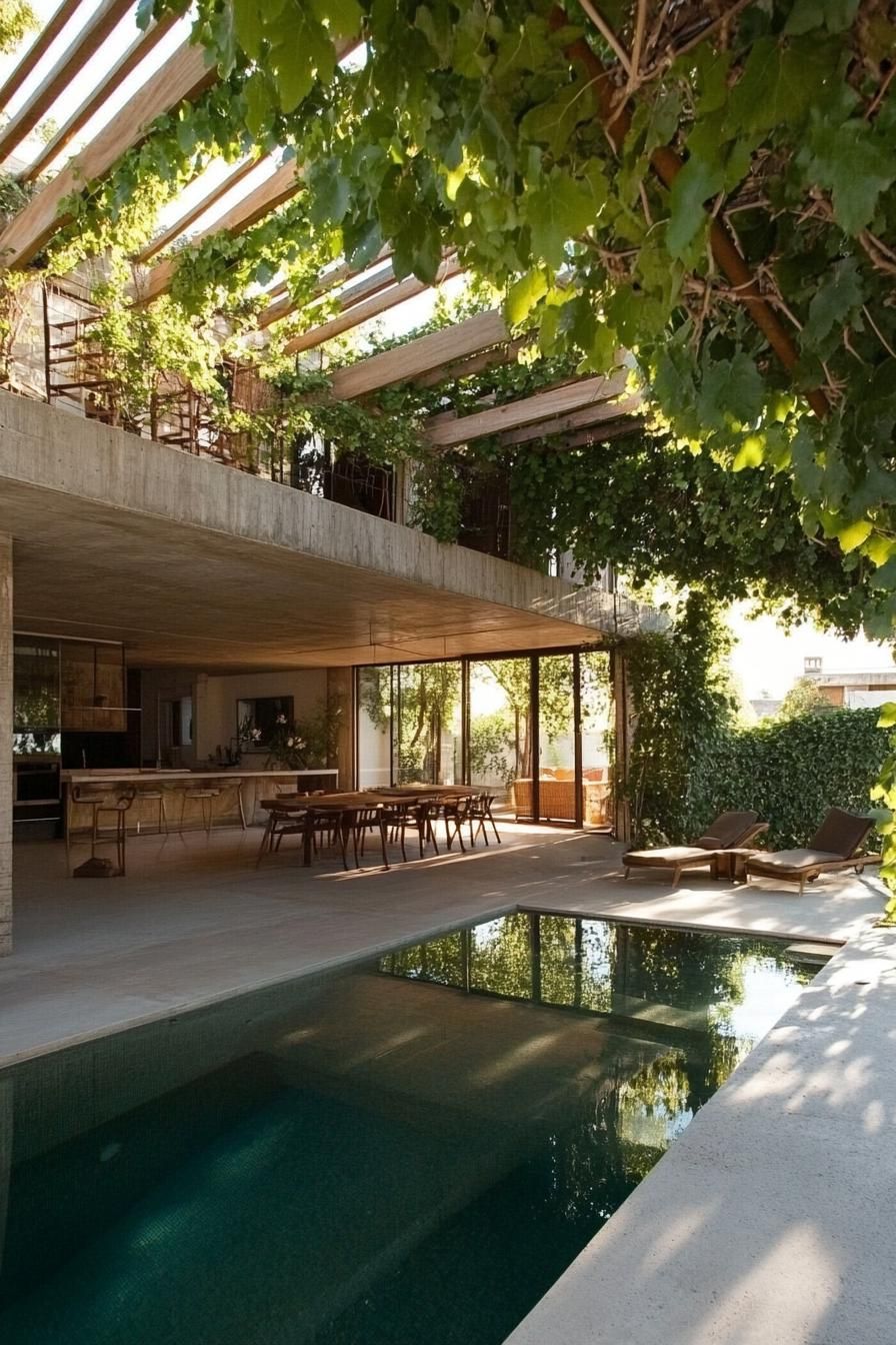Vine-Covered Pergolas Over the Pool
