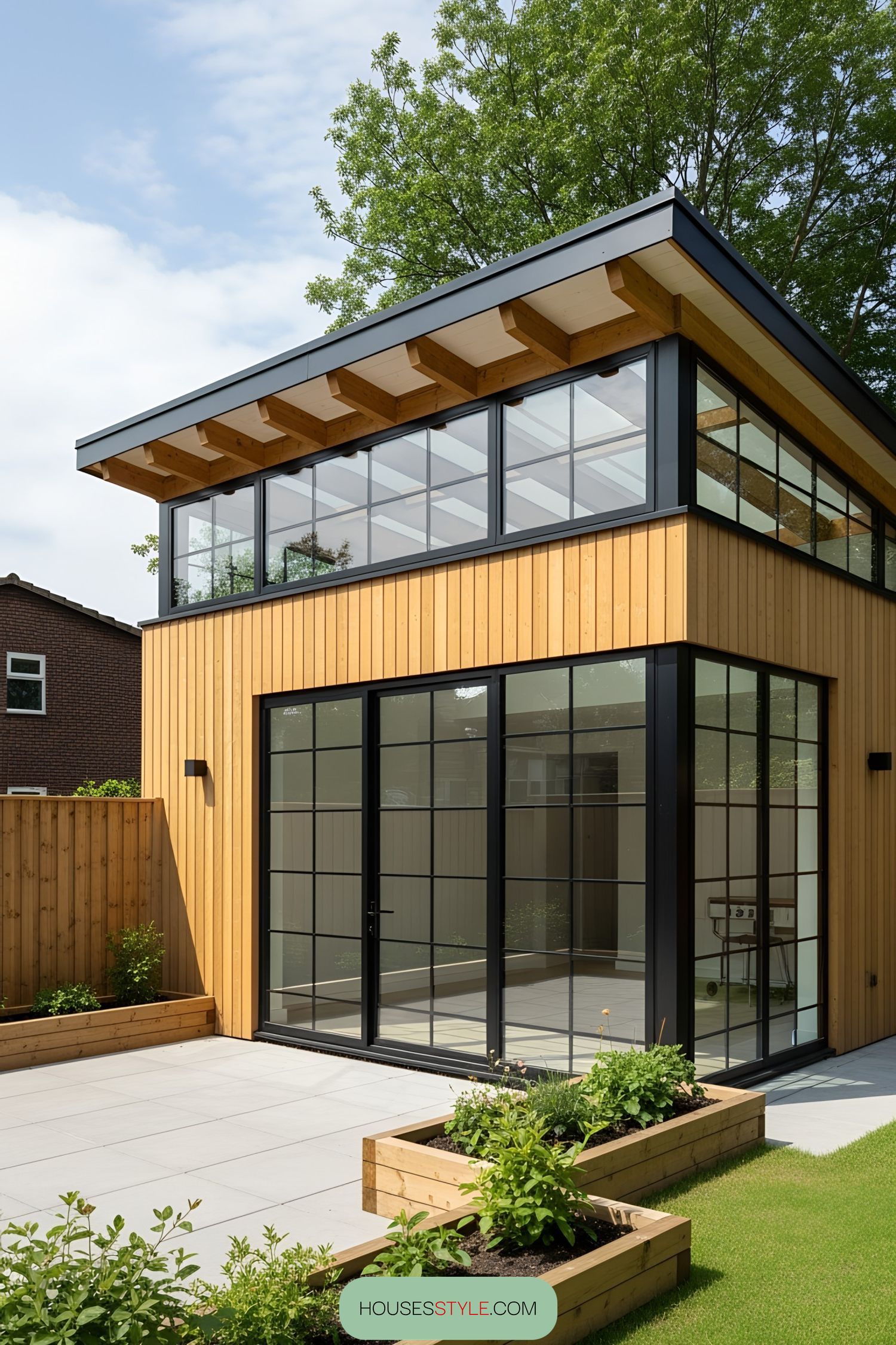 Glass Terrace Design With Rustic Wood Accents
