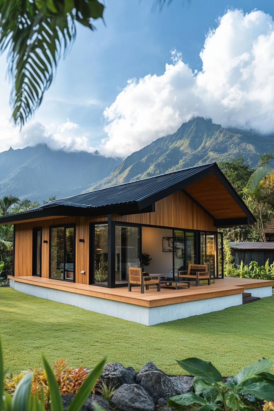 A Wooden Cocoon Framed by Mountains