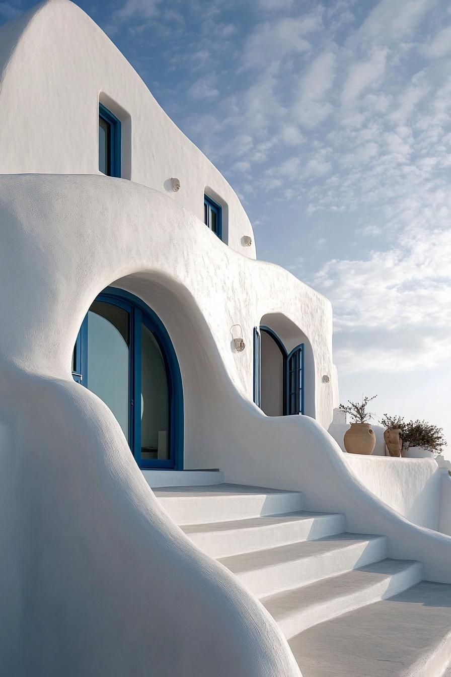 Santorini Mansion in White Stucco and Blue