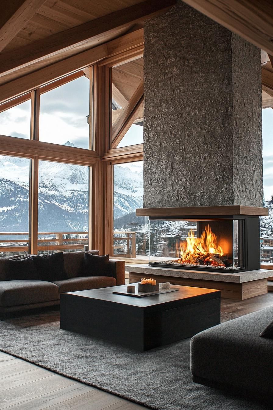 Modern Chalet With a Double-Sided Stone Fireplace