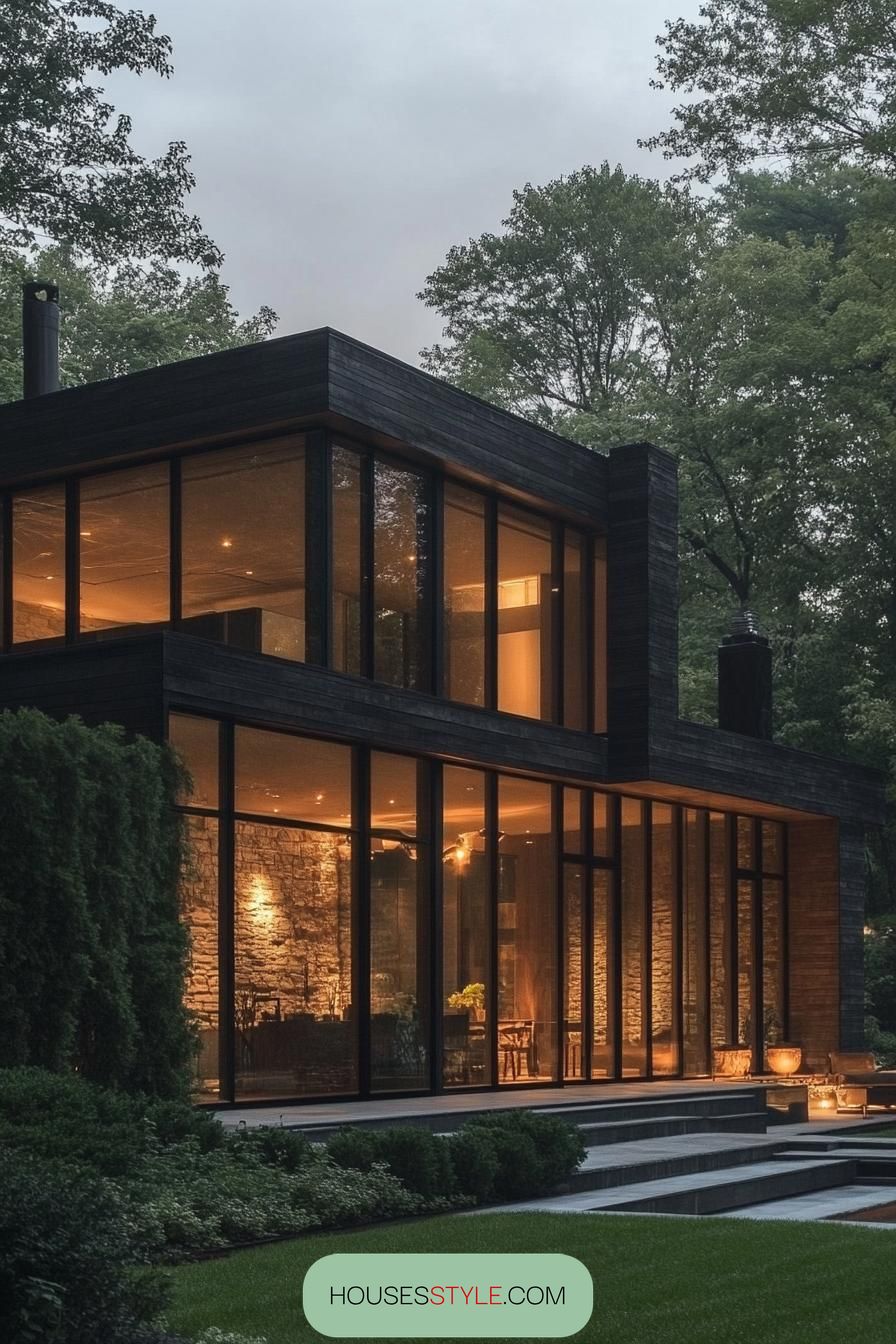 Charred Timber Cladding and Glass Details