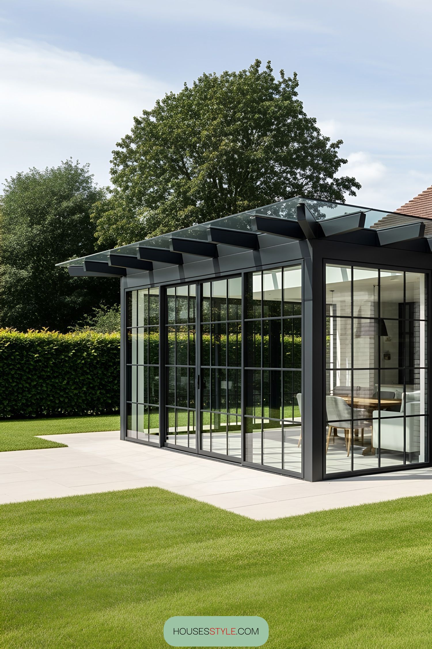 Sunlit Glass Terrace Shelter for Early Mornings