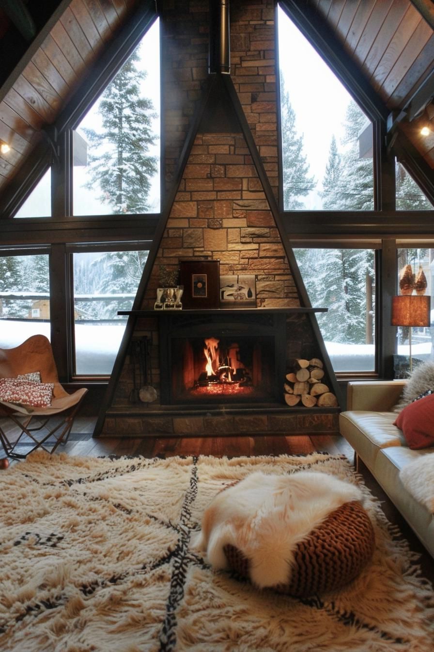 Alpine A-frame With a Cozy Fireplace