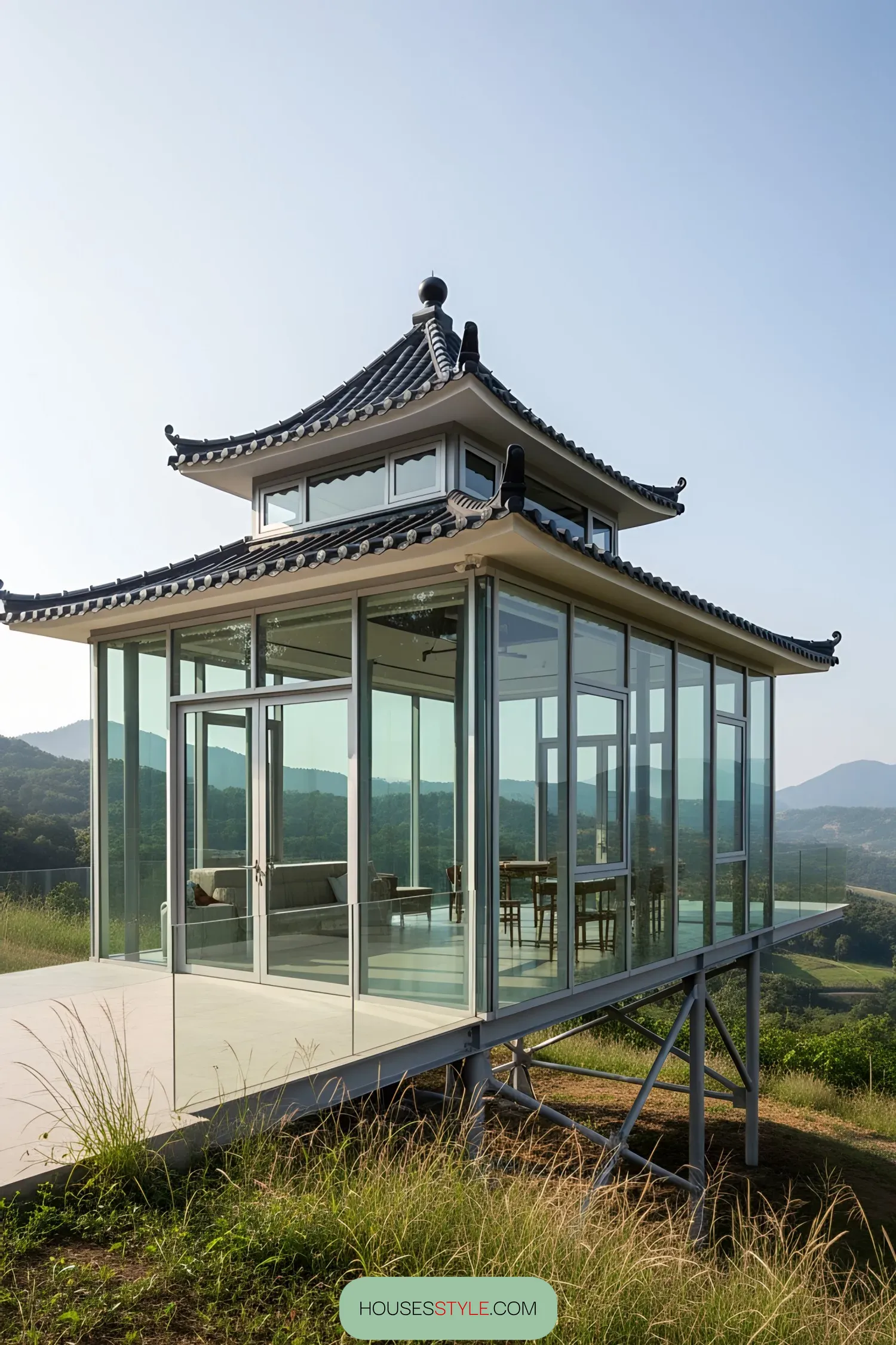Glass Castle Nestled in the Hills