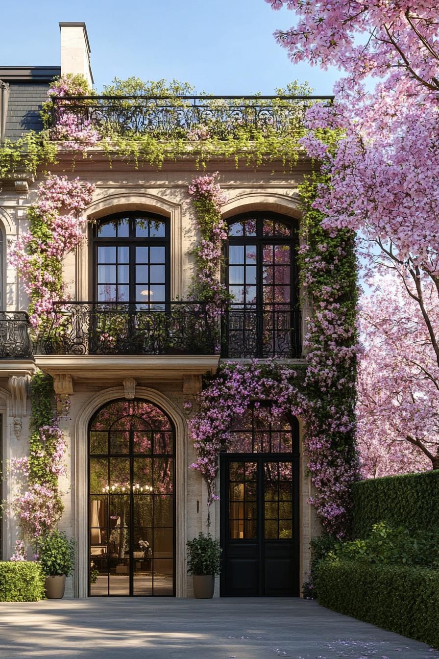 Classic Elegance Framed by Spring Blossoms