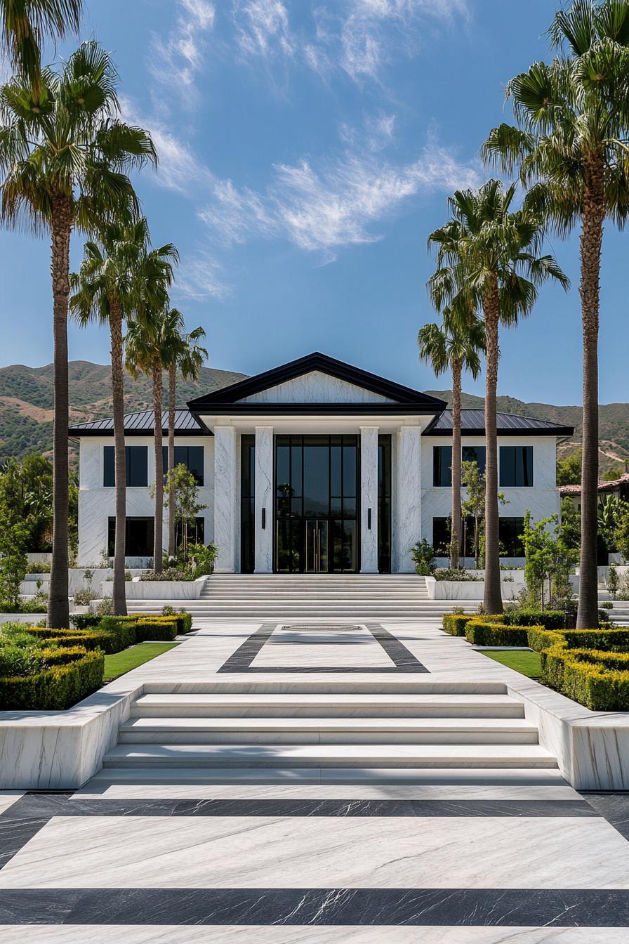 46) Grand Entrance, Palm Trees, Modern Mansion