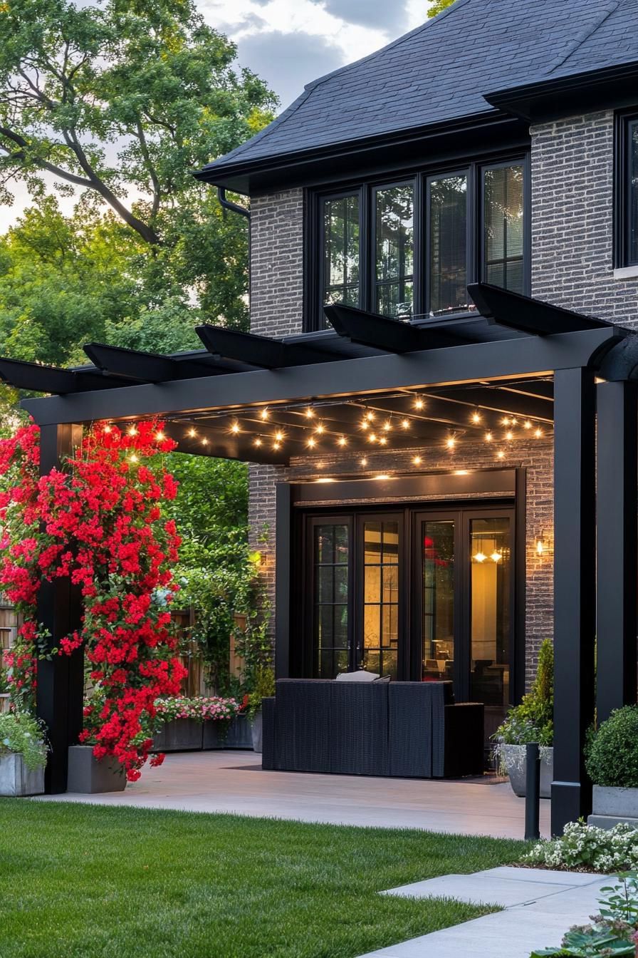 Black Pergola Strung With Solar Lights - photo 2