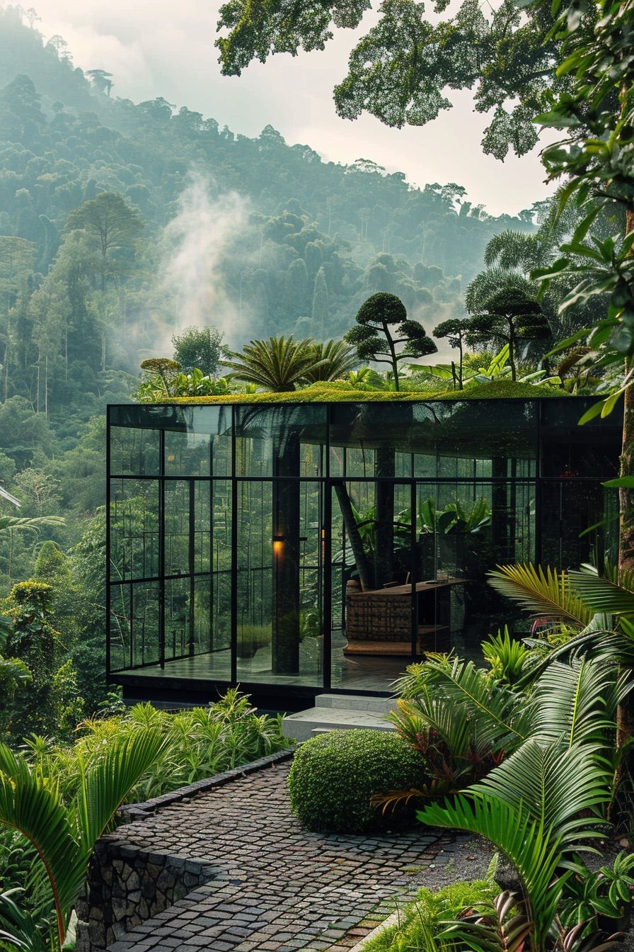 Glass Cabin With Rooftop Garden