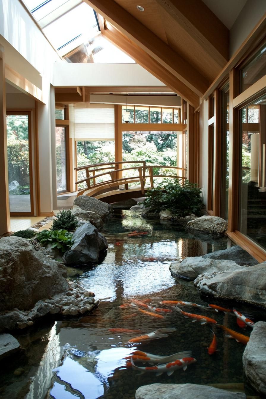 An Indoor Koi Pond With a Small Bridge - photo 2