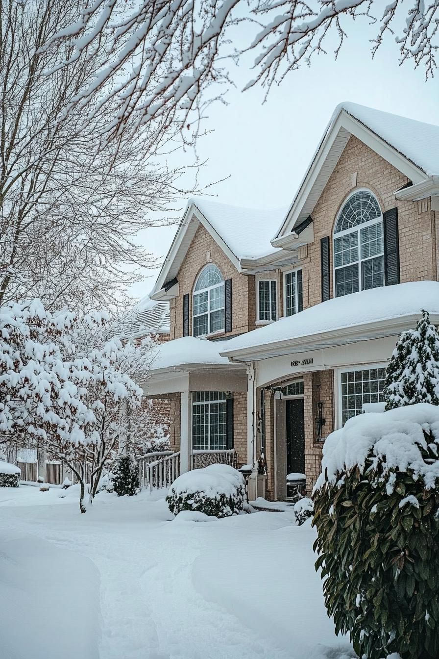 Quiet Suburban House Under Snow