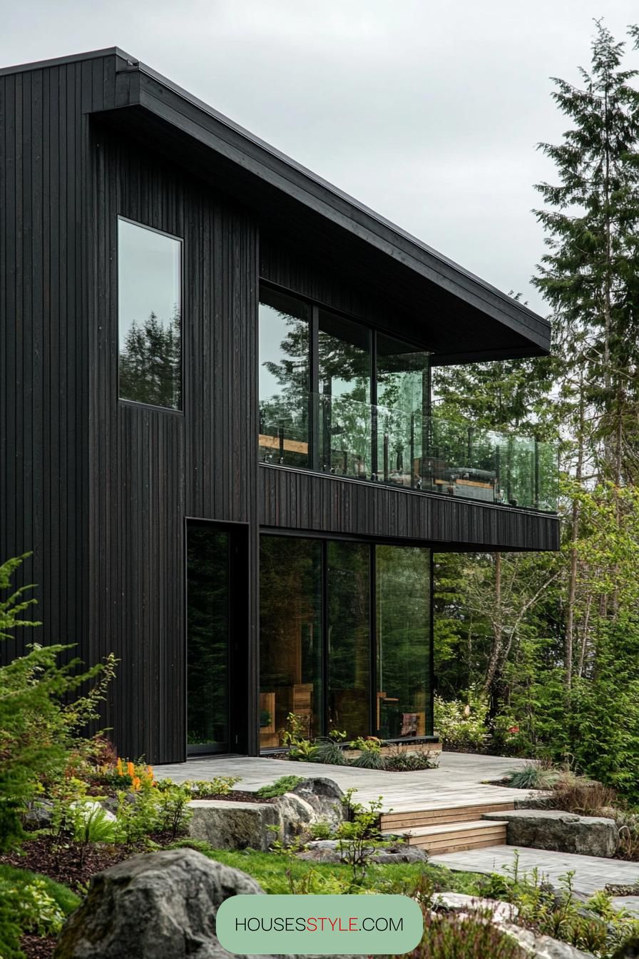 Charred Timber Cladding and Glass Details - photo 4