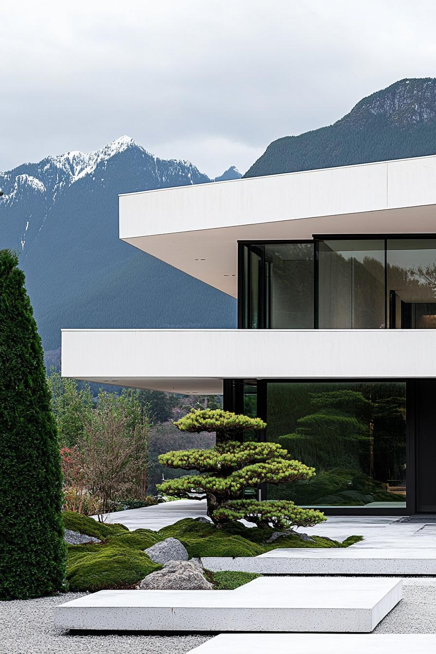 White Concrete Walls Paired With Bamboo