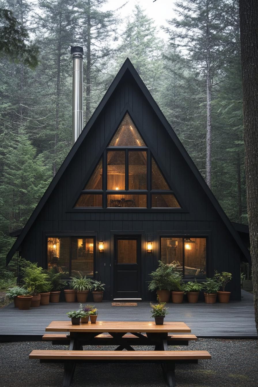 Black Wood Siding Paired With Big Windows