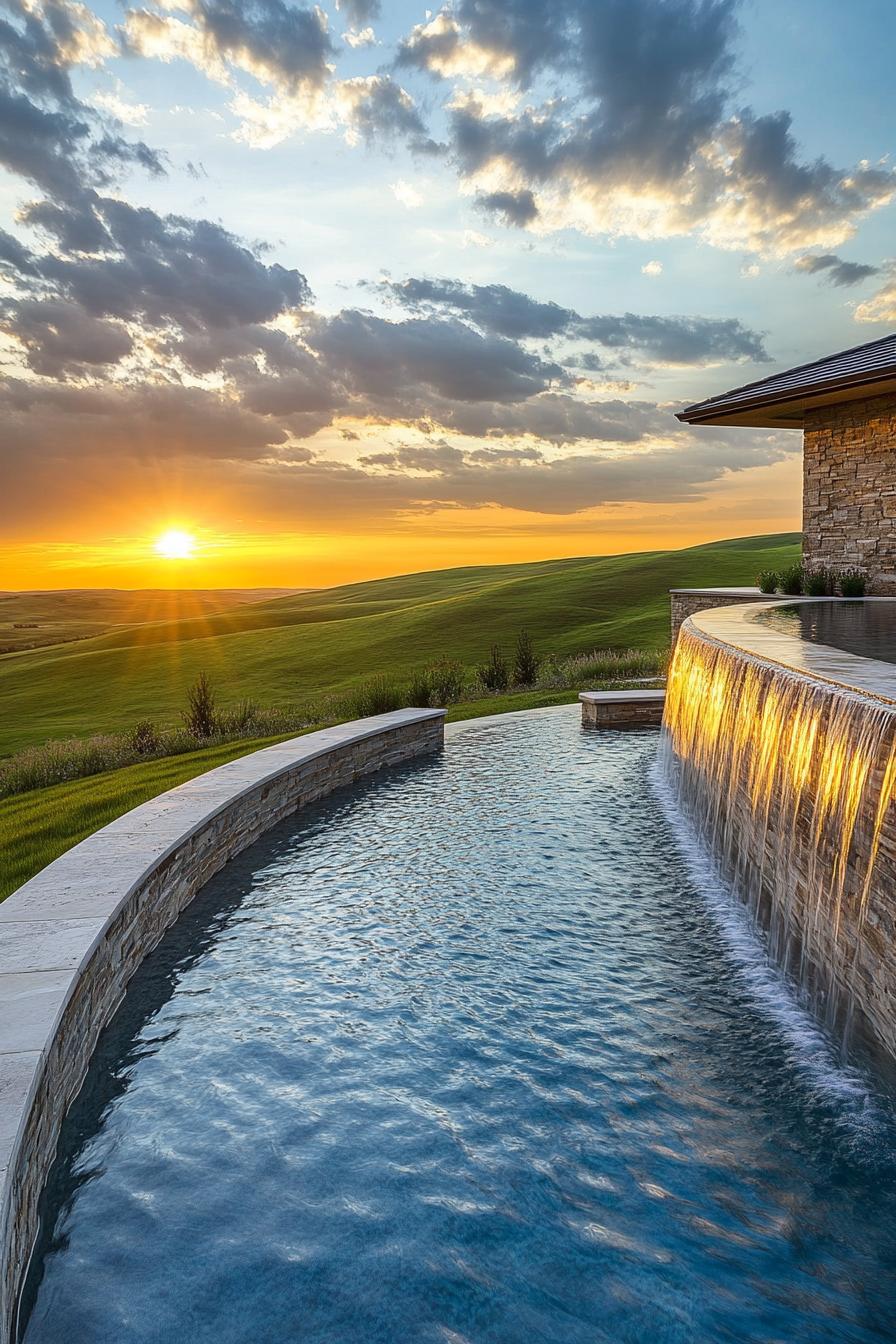 Waterfall Feature Built Into the Pool