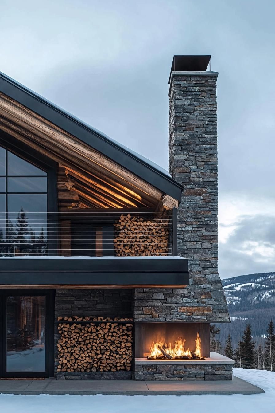 Log House With Built-In Stone Fireplace and Wood Storage - photo 2