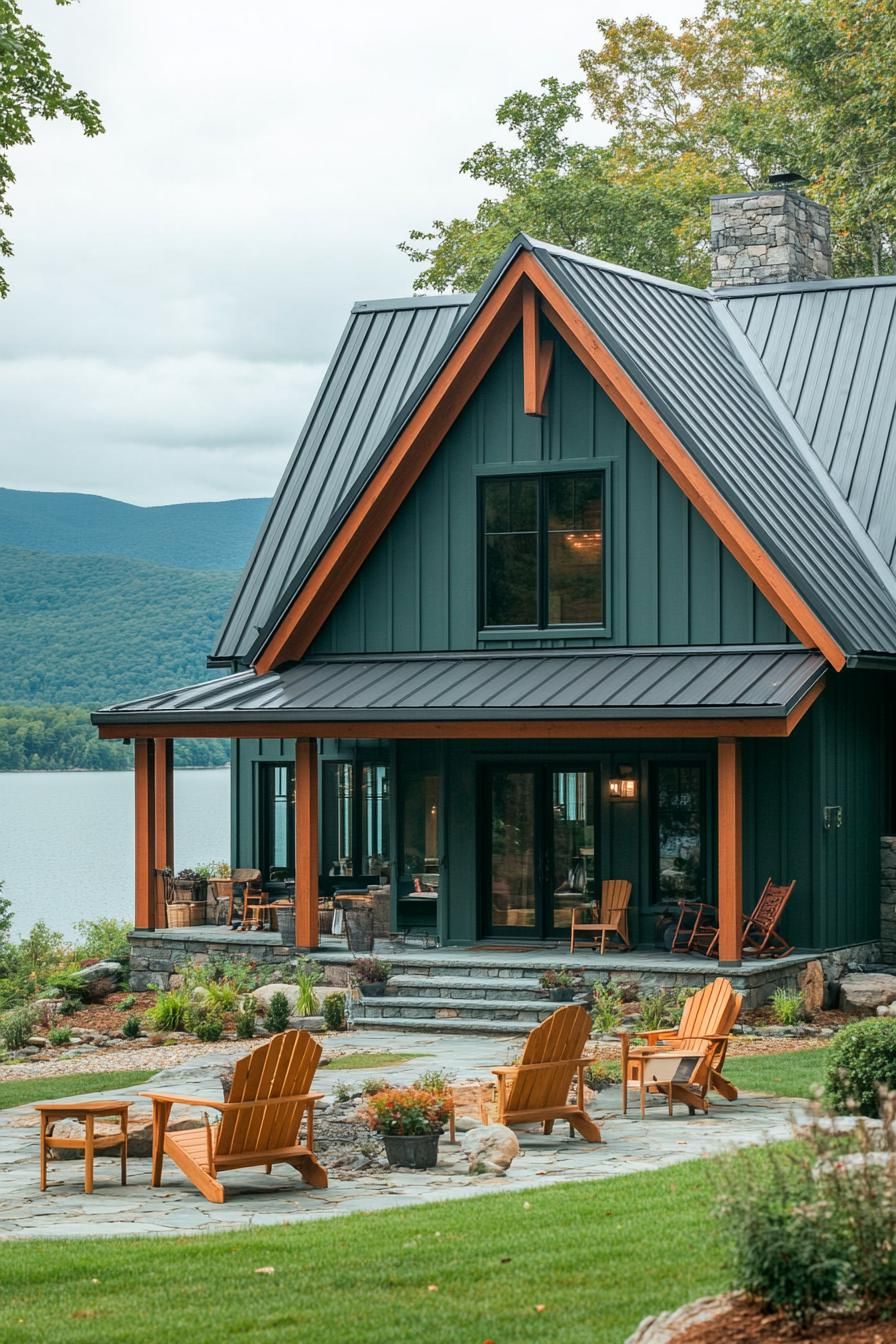 Teal Green Siding With Rustic Log Details