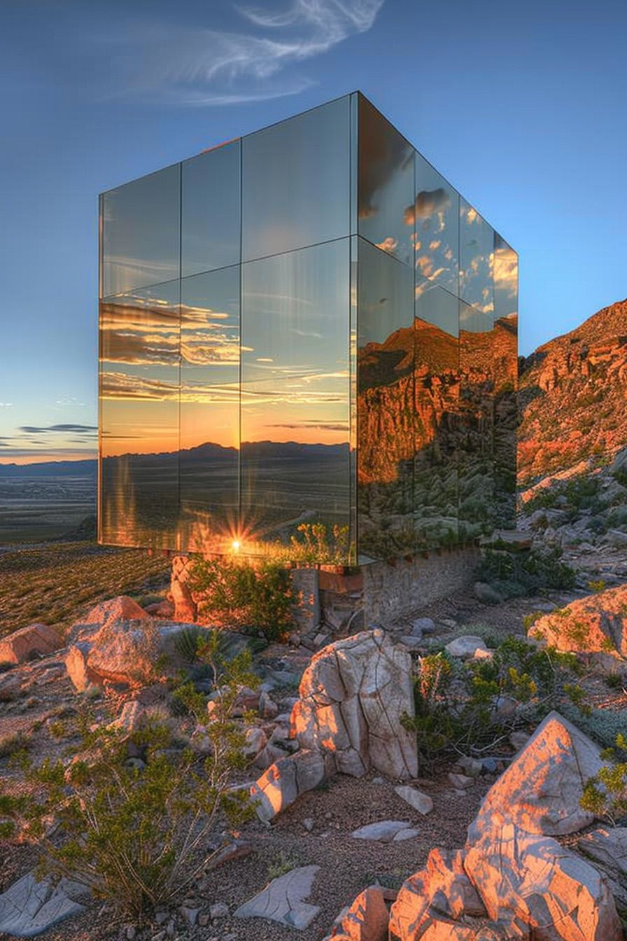 Mirror-Clad Off-Grid Cabin