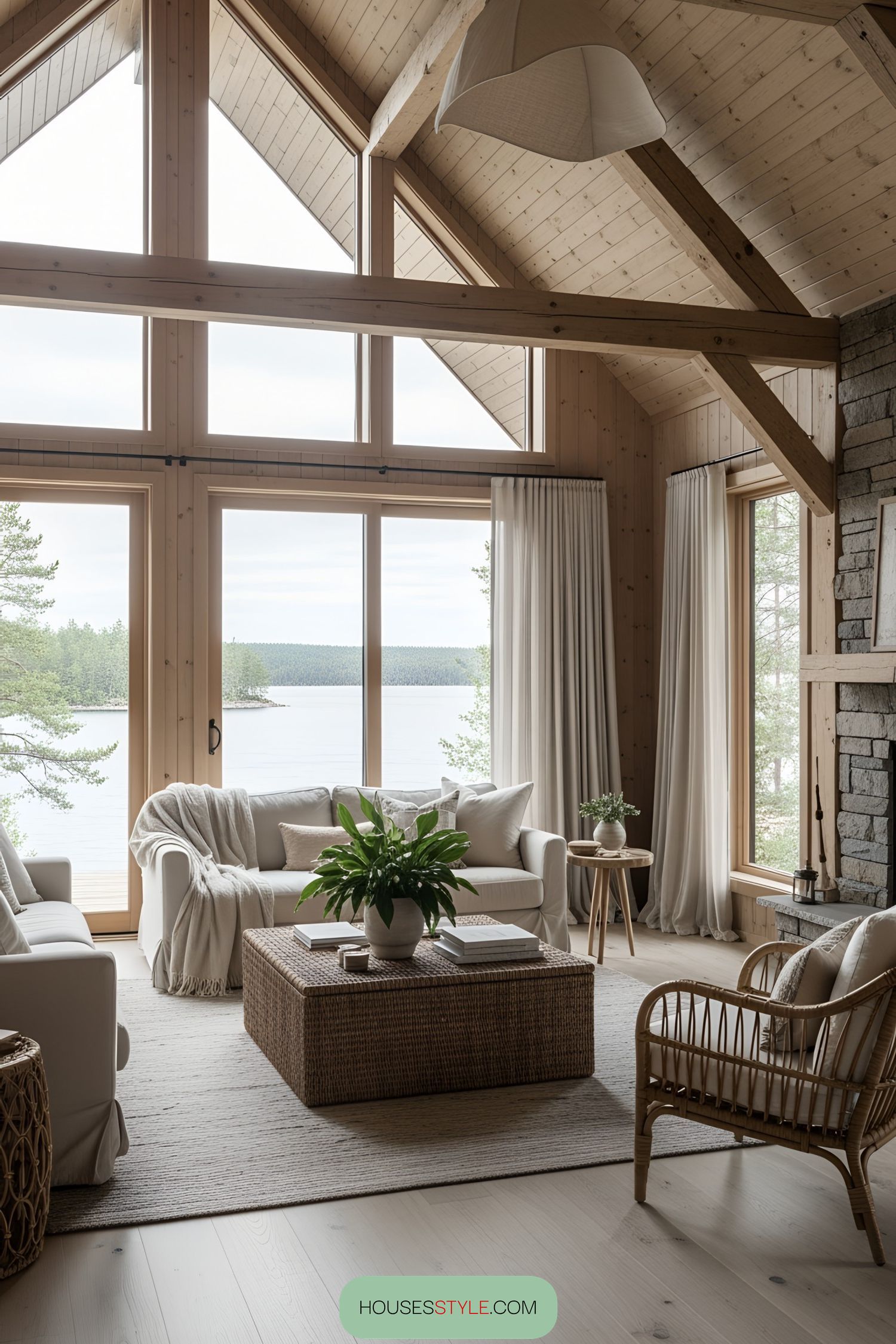 Cedar-Toned Lake House With a View