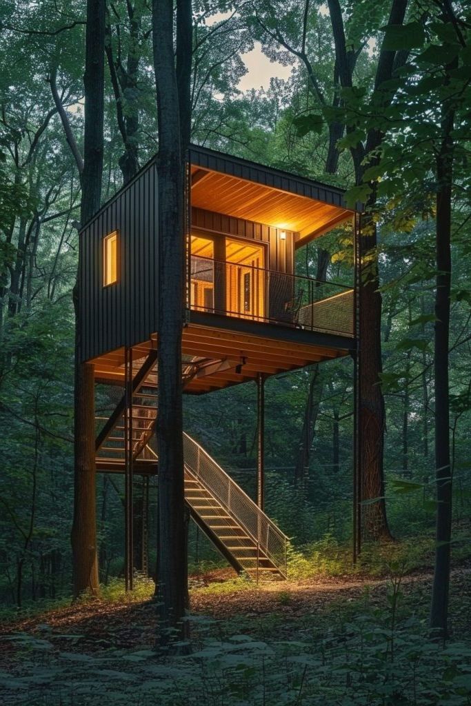 Sleek Steel and Wood Cabin Design