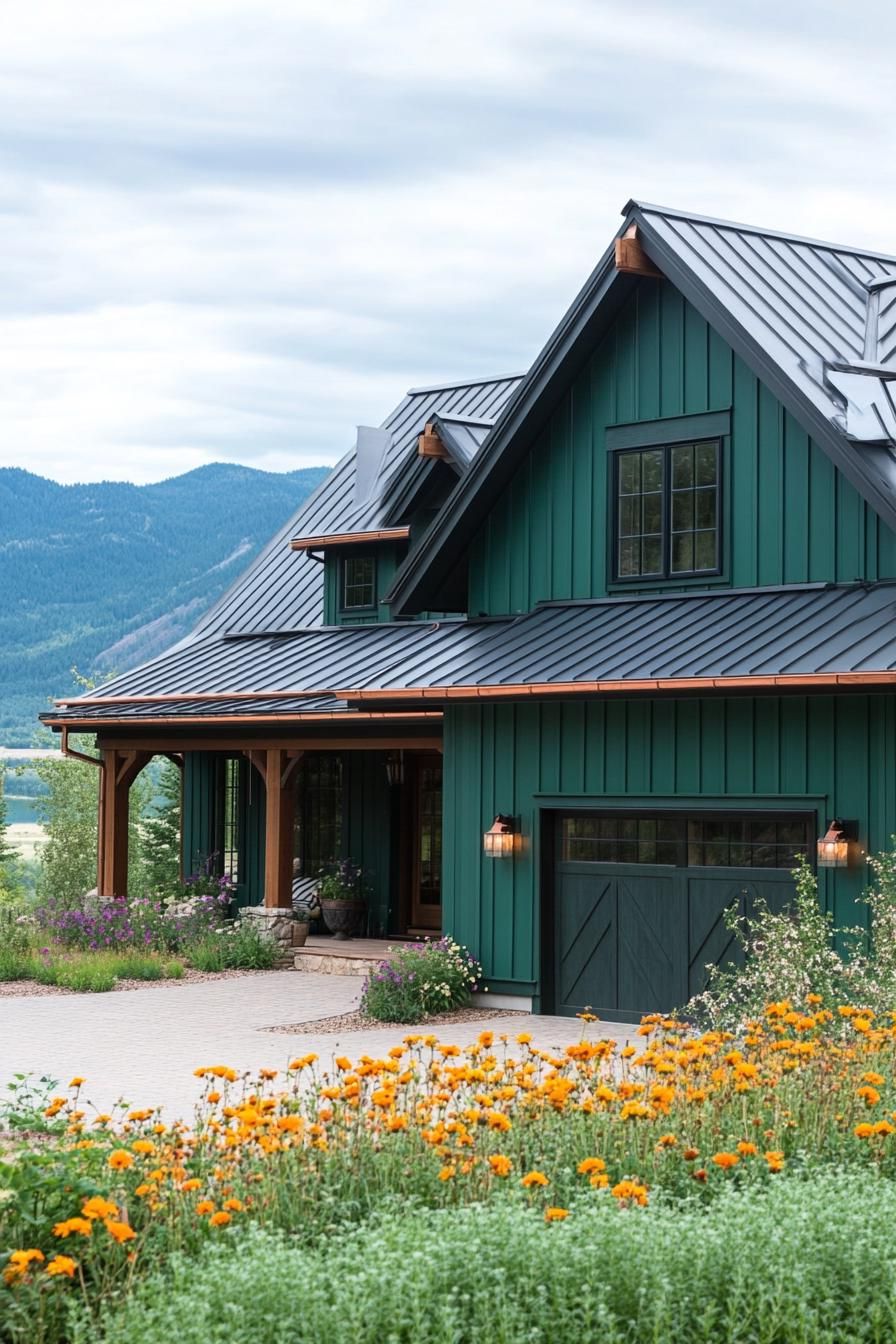 Emerald Green Siding With Copper Gutter Trim