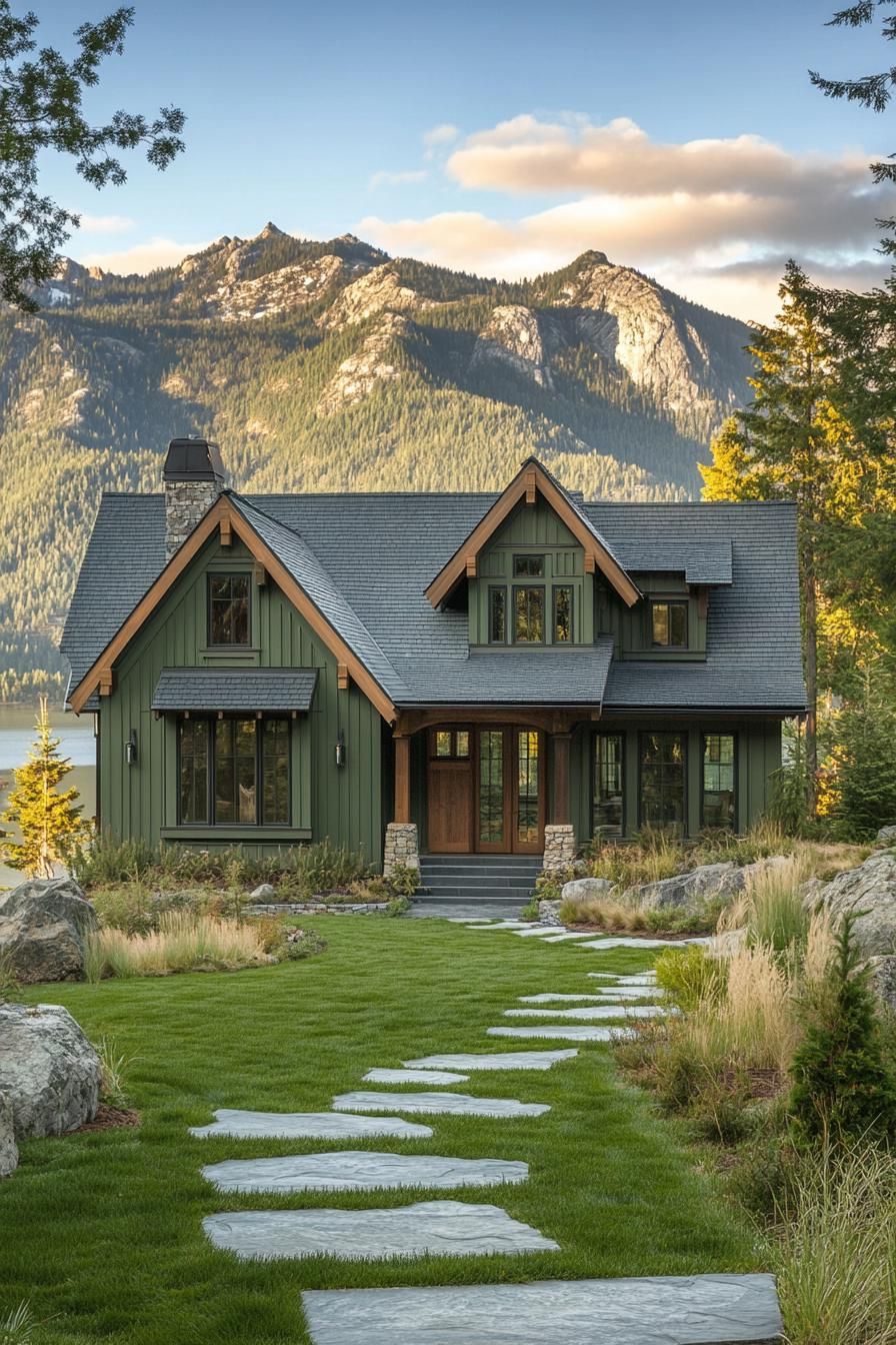 Sage Green Paired With Dark Wood Accents