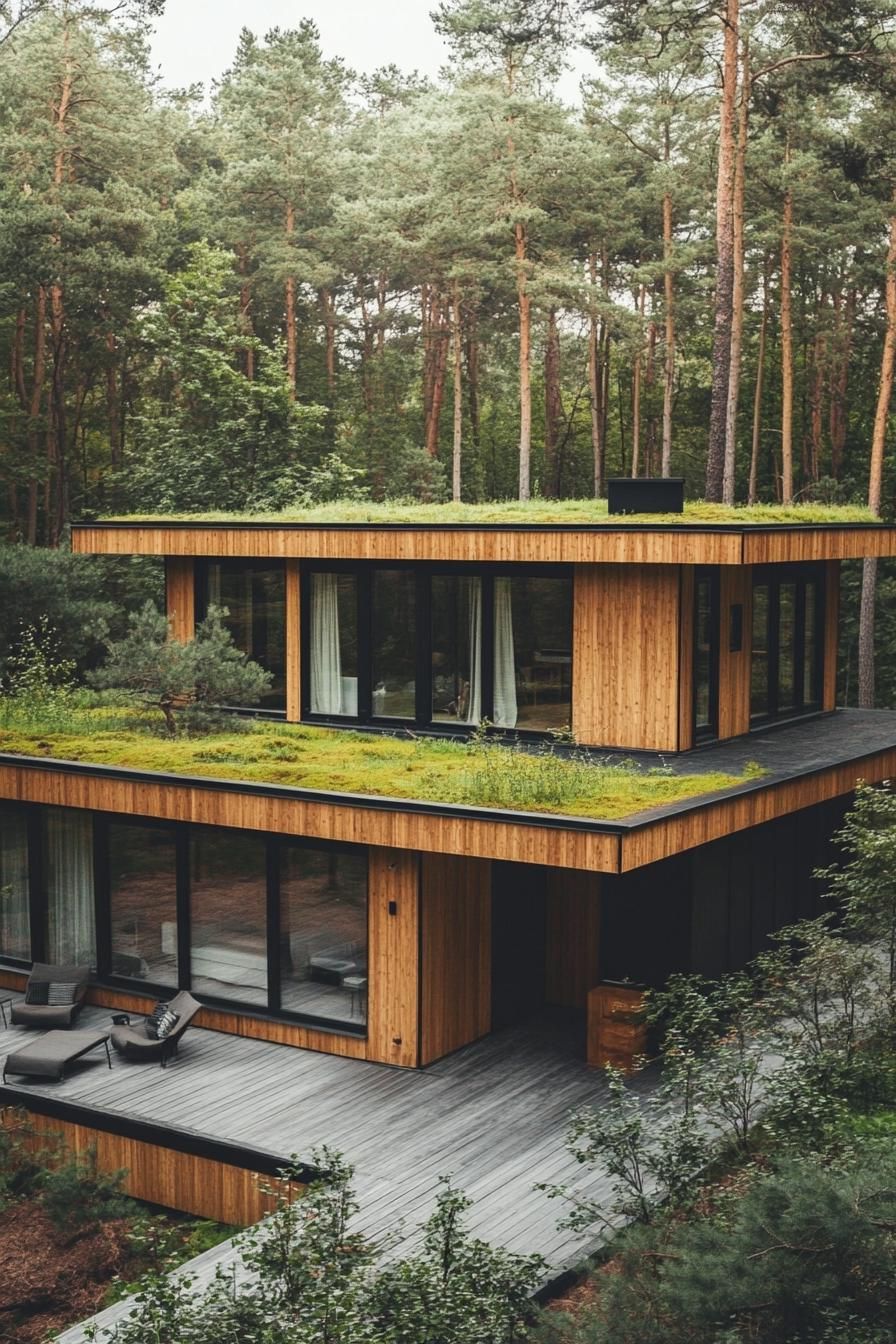 Minimalist Wood Lodges With Living Roofs