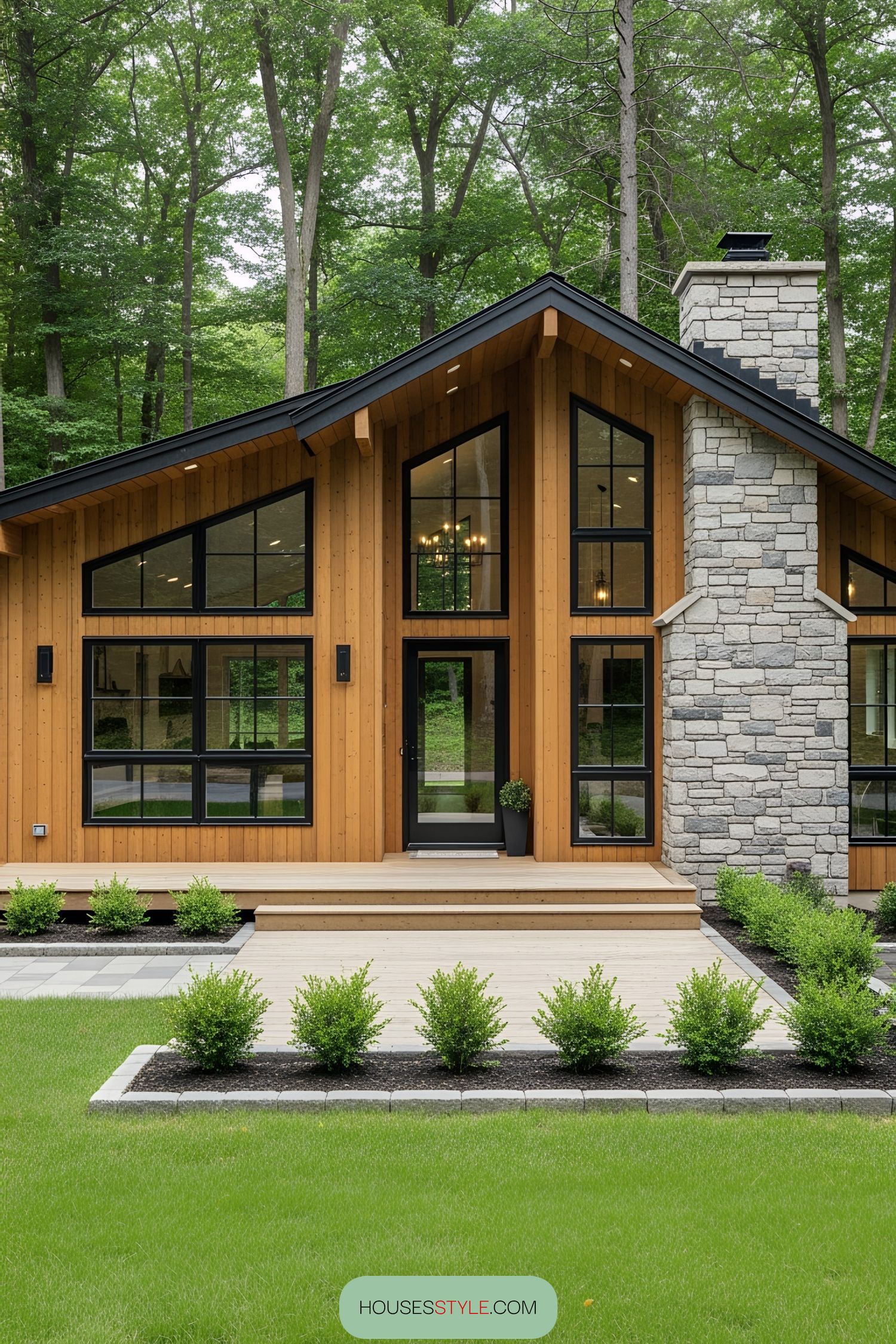 A Woodland Retreat with a Stone Chimney