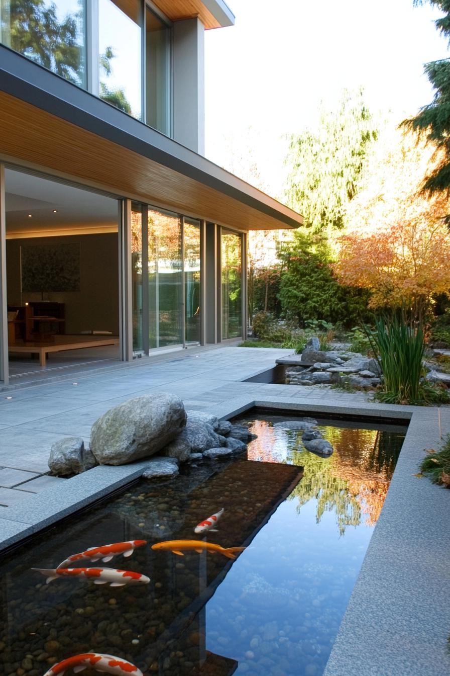 Sliding Glass Doors Leading to a Koi Pond