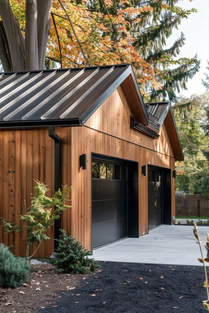 Wood Garage with Metal Roofing
