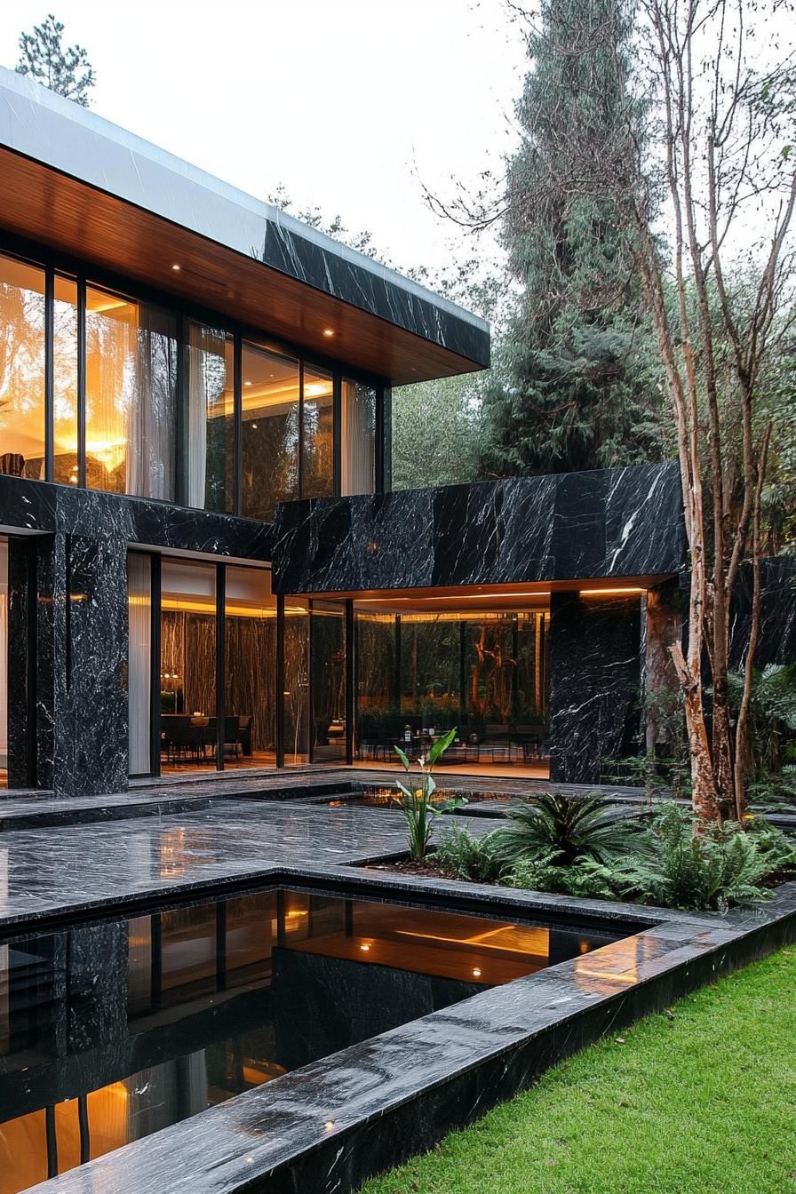 Black Marble Mansion With a Garden Oasis