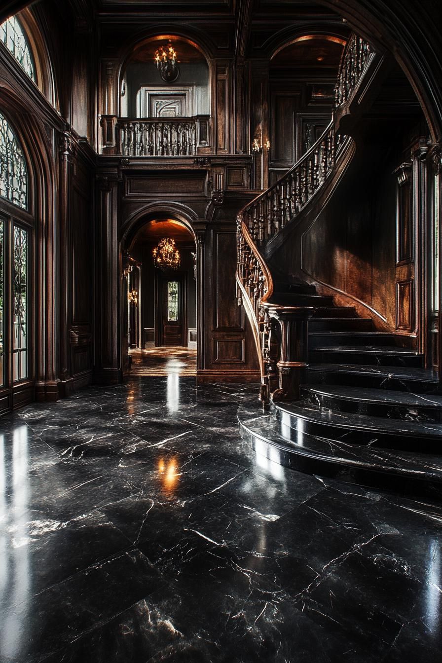Black Marble Gothic Mansion With Dark Wood - photo 2
